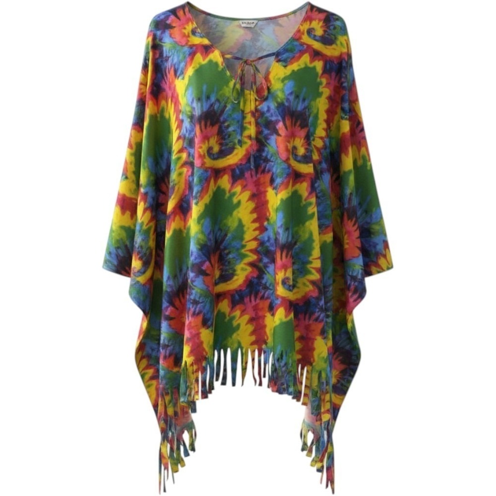 Spirit Halloween Adult Hippie Poncho Headband Set Tie Dye Rainbow One Size OSFM